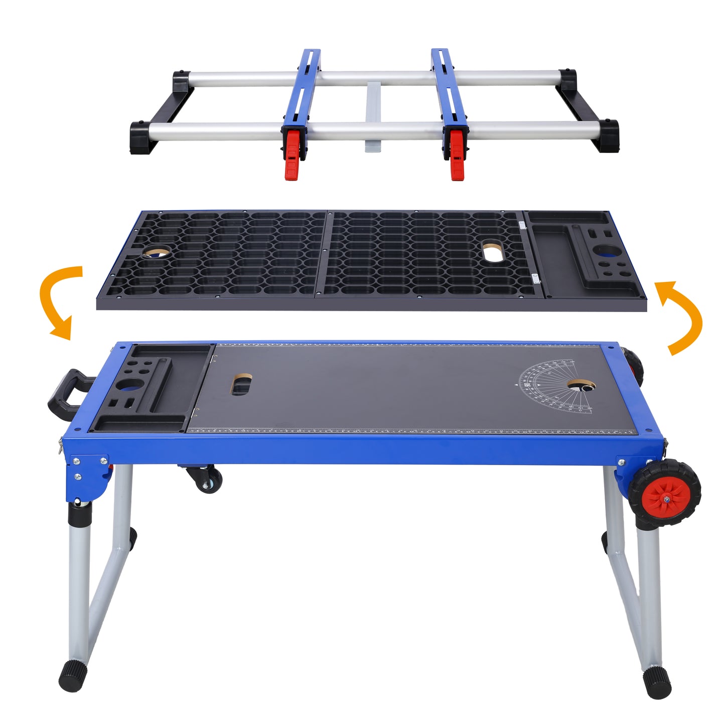 Miter Saw Stand, 5-in-1 Portable Workbench, Quick Folding Work Table with Detachable Miter Saw Stand & Height Adjustable Legs, Scaffold/Dolly/Creeper/Platform for Woodworking, Repair, Masonry SolidRoot Buy Furniture USA