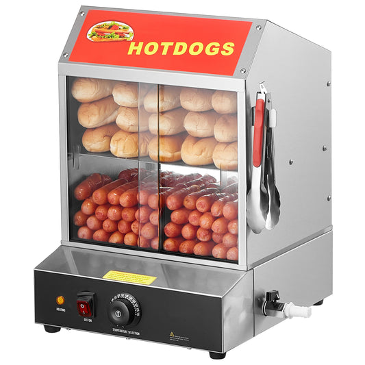 Commercial Hot Dog Steamer 2-Tier Electric Bun Warmer 28.5QT Slide Doors SolidRoot Buy Furniture USA
