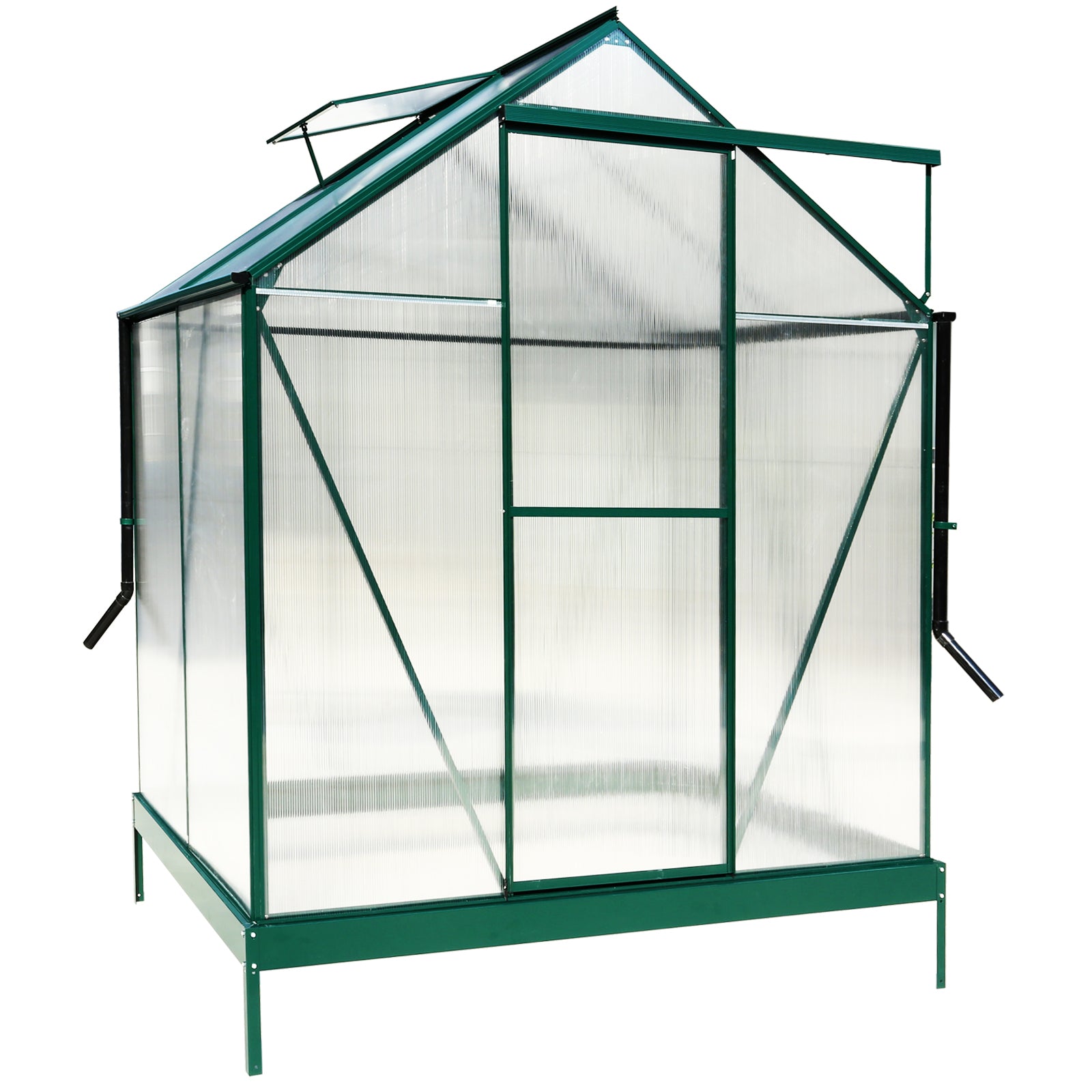 6.3'*4.2'*7' Polycarbonate Greenhouse, Heavy Duty Outdoor Aluminum Walk-in Green House Kit with Rain Gutter, Vent and Door for Backyard Garden, color  green SolidRoot Buy Furniture USA