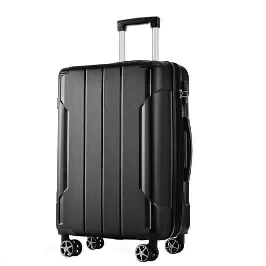 Hardshell Luggage, Lightweight Durable ABS Suitcases with Double Wheels, Expandable 24 Inch Checked Travel Luggage (Black) SolidRoot Buy Furniture USA