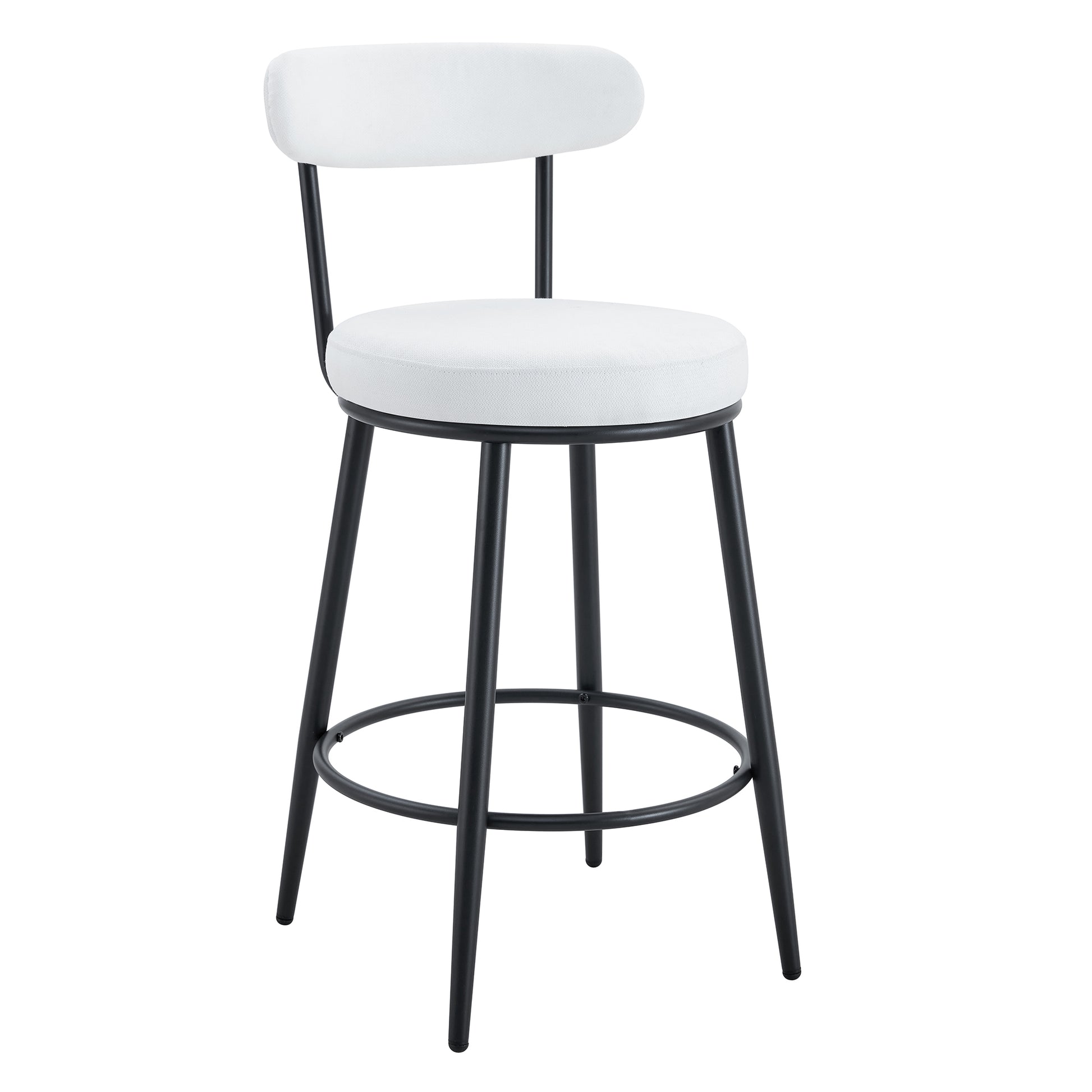 Fashionable Ergonomic High Legged Bar Chairs with White Fabric Cushions, 35.5 Inches Tall, Black and White Color.Set of 2. SolidRoot Buy Furniture USA