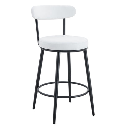 Fashionable Ergonomic High Legged Bar Chairs with White Fabric Cushions, 35.5 Inches Tall, Black and White Color.Set of 2. SolidRoot Buy Furniture USA