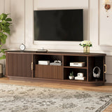 Vintage Rustic TV Stand with Sliding Wood Slatted Doors for TVs up to 75', Farmhouse Fluted TV Cabinet with Drawer, Wood Grain Media Console with Cable Management for Living Room, Bedroom, Walnut SolidRoot Buy Furniture USA