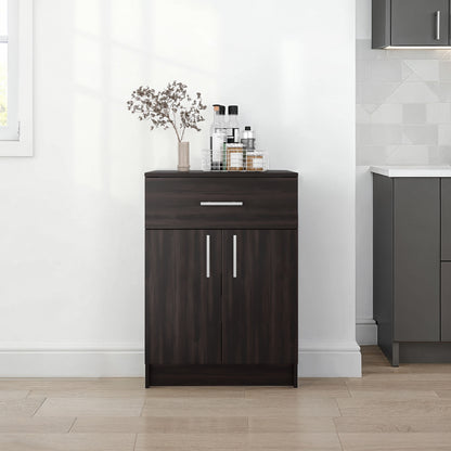 Barbados Pantry Cabinet 33' H with Top Drawer, Double Doors and Interior Shelves, Dark Walnut SolidRoot Buy Furniture USA