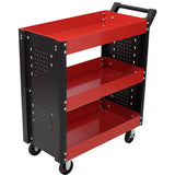 3 Tier Rolling Tool Cart on Wheels,Heavy Duty Utility Tool Cart with Pegboard for Repair Shop, Garage, Warehouse,Red SolidRoot Buy Furniture USA