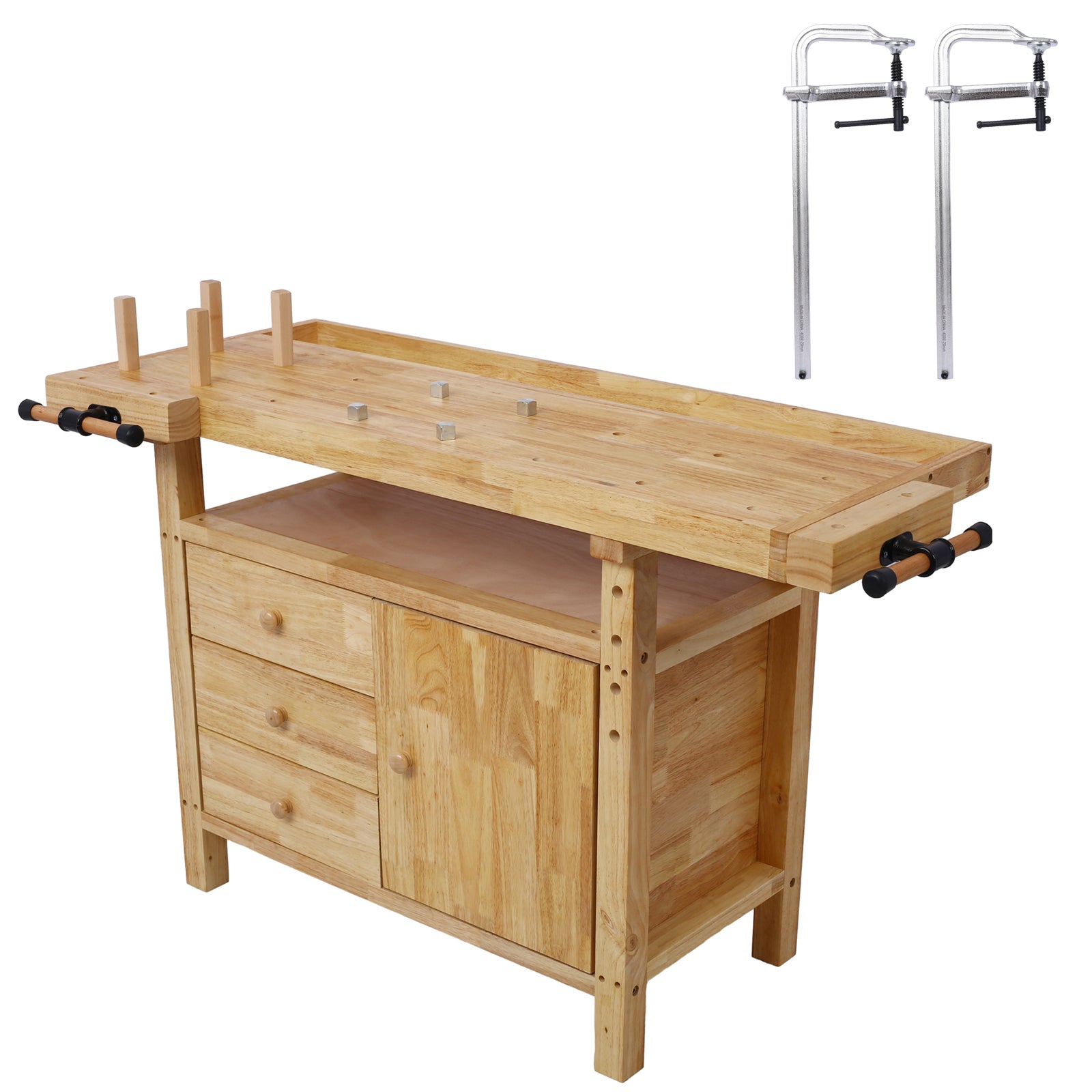 Wood Workbench - Wooden Workbench for Garage Workshop and Home, with Bar Clamps Set 16 inch x 4-3/4 inch Throat,Pack of 2 SolidRoot Buy Furniture USA