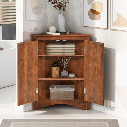 Brown Triangle Bathroom Storage Cabinet with Adjustable Shelves, Freestanding Floor Cabinet for Home Kitchen(Old SKU:WF291467AAD) - SolidRoot Buy Furniture USA