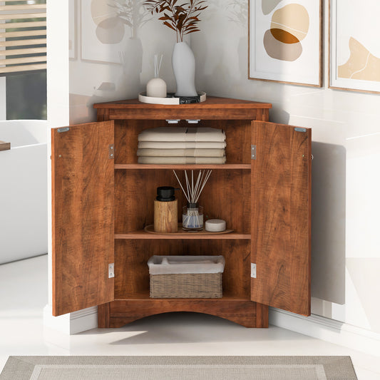 Brown Triangle Bathroom Storage Cabinet with Adjustable Shelves, Freestanding Floor Cabinet for Home Kitchen(Old SKU:WF291467AAD) - SolidRoot Buy Furniture USA