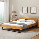PINE WOOD BED FRAME QUEEN SIZE,NATURAL & BLACK COLOR SolidRoot Buy Furniture USA