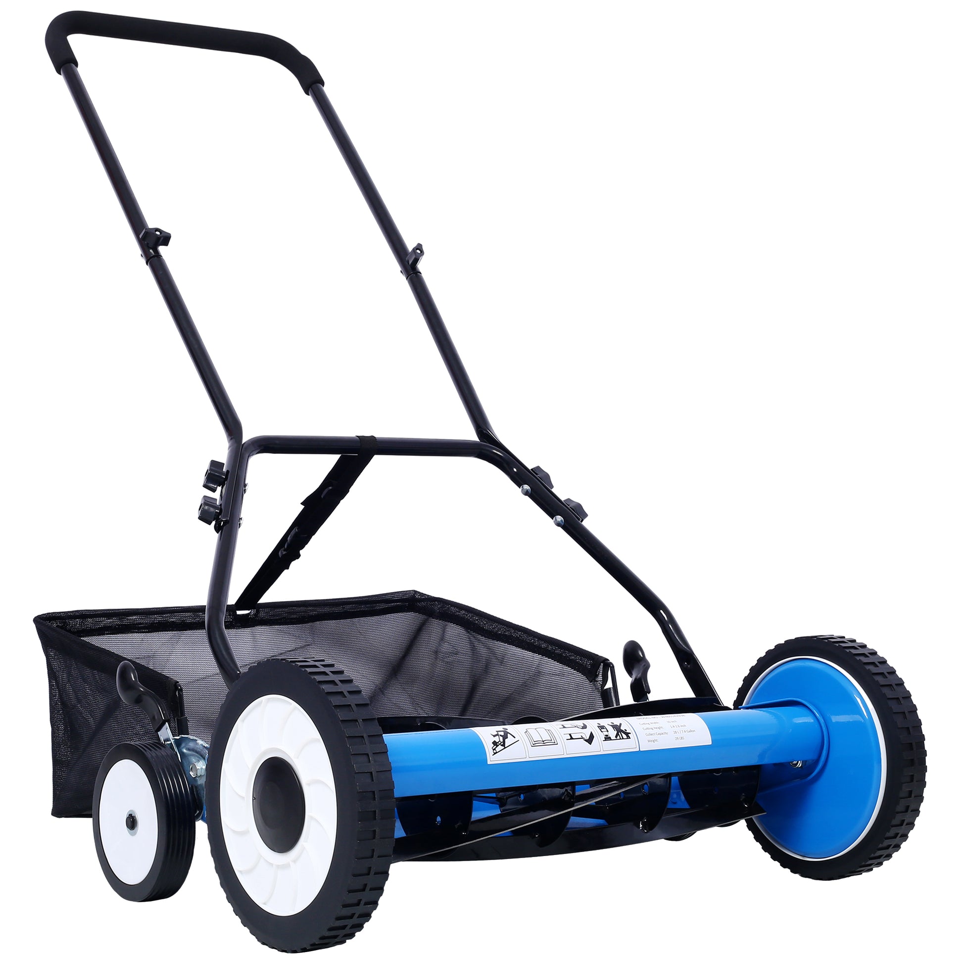 20-Inch 5-Blade Push Reel Lawn Mower with Grass Catcher, 4 WHEELS BLUE COLOR SolidRoot Buy Furniture USA