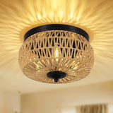 3-Lights Woven Rattan Flush Mount Ceiling Light Fixture with Hand-Worked Cage Shade for Bedroom, Kitchen, Foyer, Porch SolidRoot Buy Furniture USA