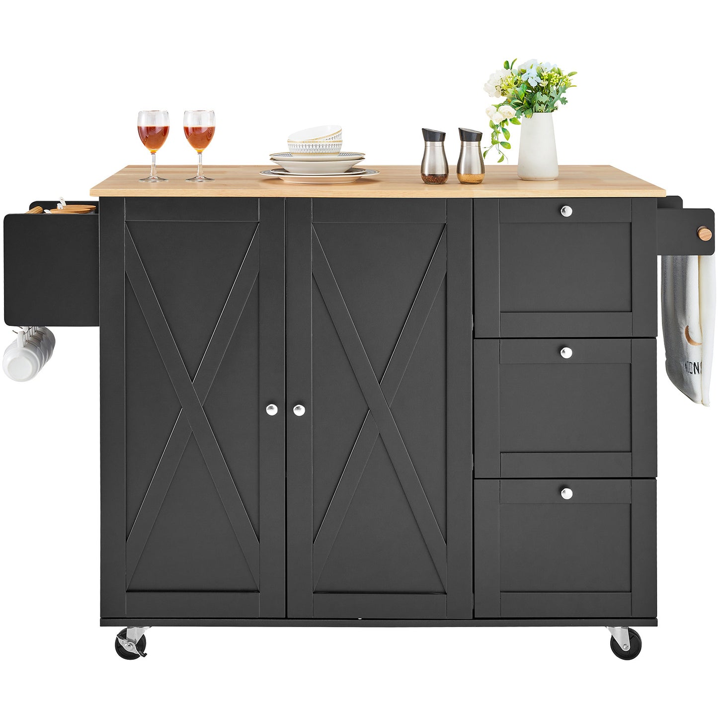 Kitchen Island Cart Rolling Storage Cabinet on Wheel with Drawer & Shelves