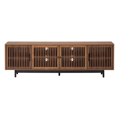 78 inch Modern TV Stand for TVs up to 85 inches, Entertainment Center with Closed Storage & Cable Management, Soft-Closing Hinges, Solid Wood Legs in Walnut Finish, MDF Construction - SolidRoot Buy Furniture USA