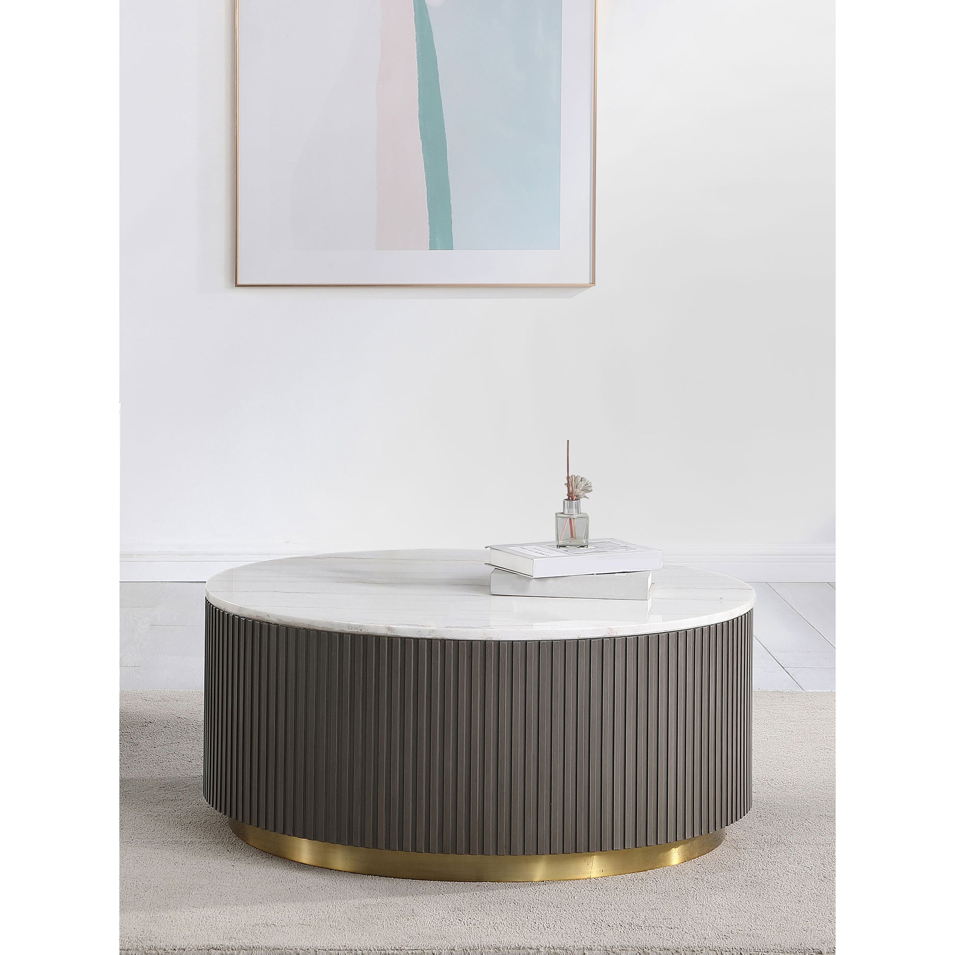 Sennewald White and Charcoal Round Marble Top Coffee Table SolidRoot Buy Furniture USA