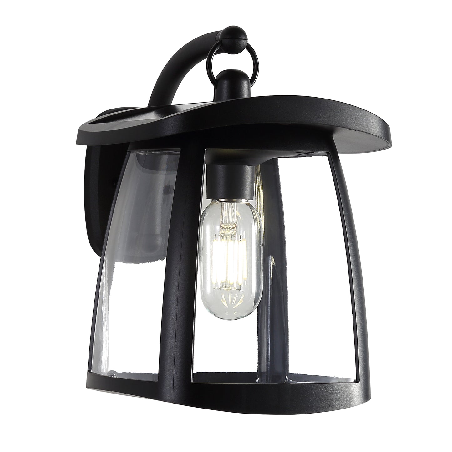 Black IP54 Waterproof Solar Wall Lanterns, 4 Lighting Modes with Button Control, Outdoor Hanging Lights with 2 Solar Panels - SolidRoot Buy Furniture USA