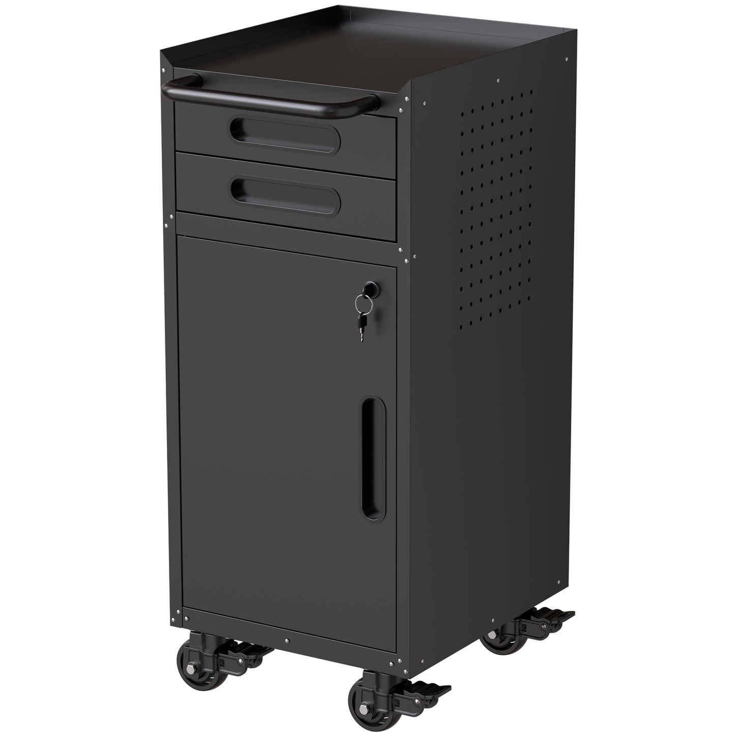 34.3' Narrow Rolling Tool Cabinet - Space-Saving Garage Storage with Lockable Door, 2 Drawers and Large Handle, Slim Metal Organizer for Tight Spaces - SolidRoot Buy Furniture USA