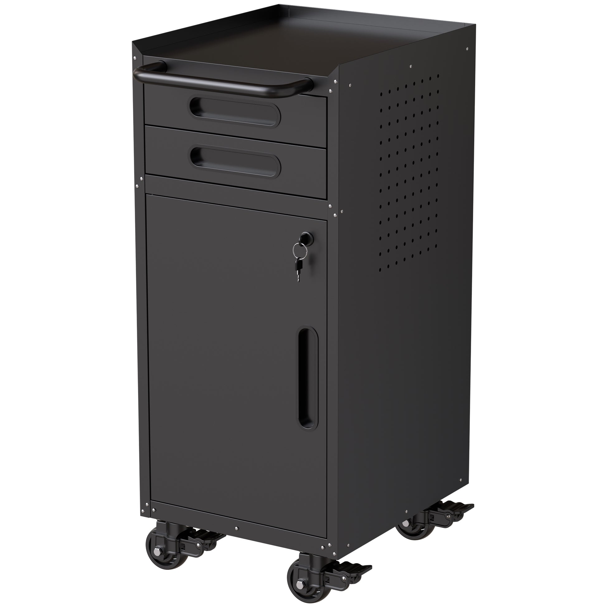 34.3' Narrow Rolling Tool Cabinet - Space-Saving Garage Storage with Lockable Door, 2 Drawers and Large Handle, Slim Metal Organizer for Tight Spaces - SolidRoot Buy Furniture USA
