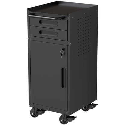 34.3' Narrow Rolling Tool Cabinet - Space-Saving Garage Storage with Lockable Door, 2 Drawers and Large Handle, Slim Metal Organizer for Tight Spaces - SolidRoot Buy Furniture USA