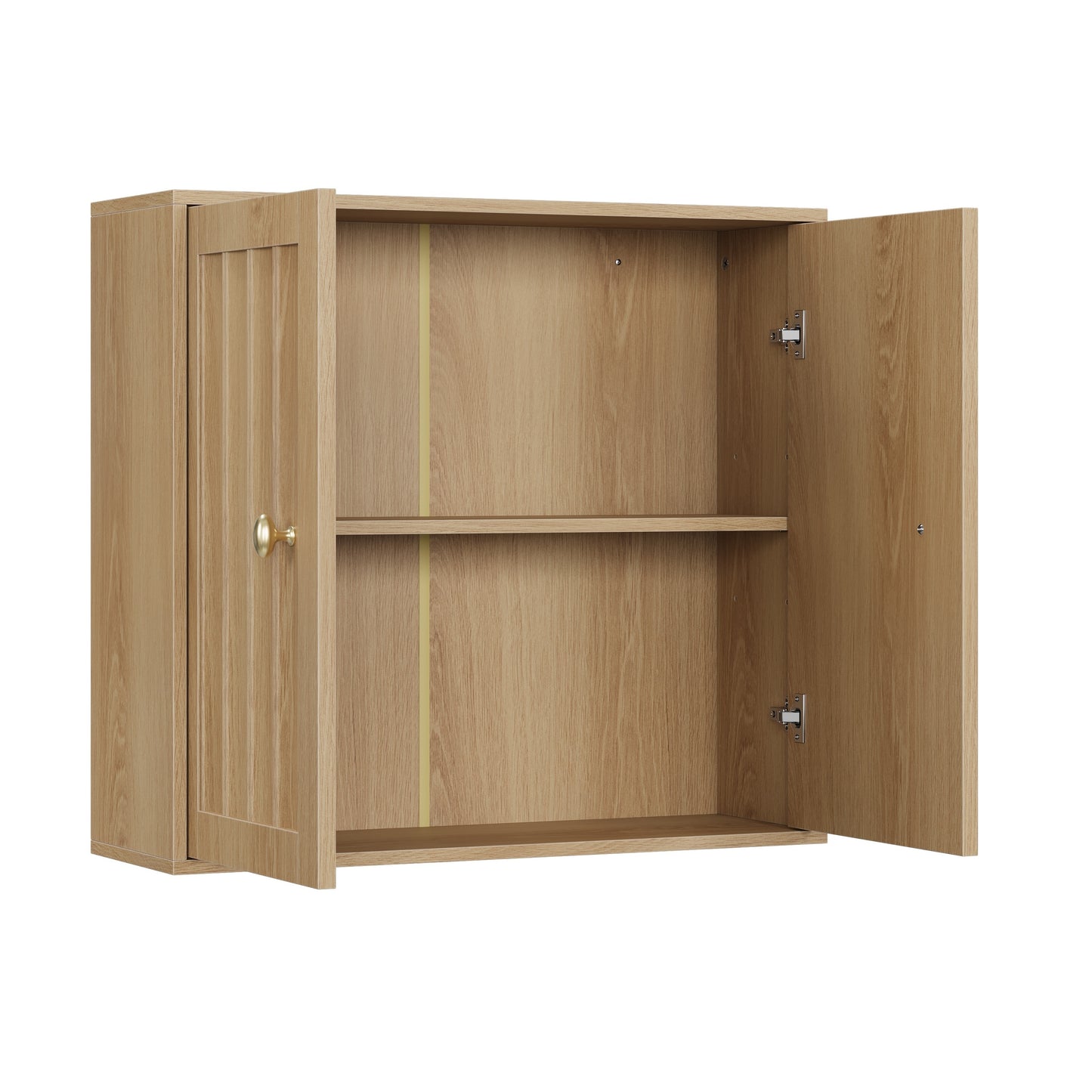 Oak Wall-Mounted Bathroom Cabinet with Double Doors and Vertical Grooved Design, MDF and Particle Board Storage Cabinet for Bathrooms, Restrooms, and Hallways SolidRoot Buy Furniture USA