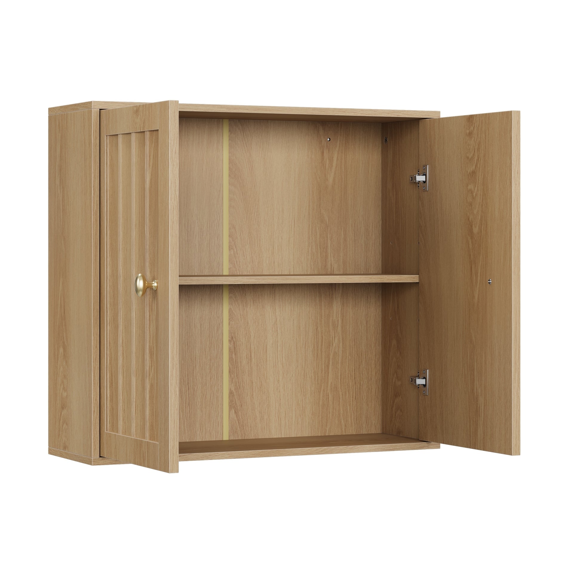 Oak Wall-Mounted Bathroom Cabinet with Double Doors and Vertical Grooved Design, MDF and Particle Board Storage Cabinet for Bathrooms, Restrooms, and Hallways SolidRoot Buy Furniture USA