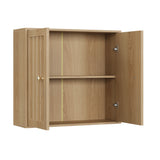 Oak Wall-Mounted Bathroom Cabinet with Double Doors and Vertical Grooved Design, MDF and Particle Board Storage Cabinet for Bathrooms, Restrooms, and Hallways SolidRoot Buy Furniture USA