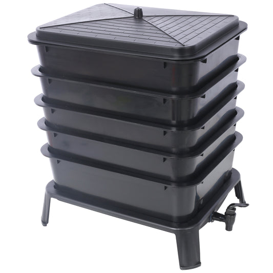 Eco-Friendly 5-Layer Worm Compost Bin with 50L Capacity, Easy Setup Black Plastic Worm Farm Kit SolidRoot Buy Furniture USA