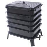 Eco-Friendly 5-Layer Worm Compost Bin with 50L Capacity, Easy Setup Black Plastic Worm Farm Kit SolidRoot Buy Furniture USA