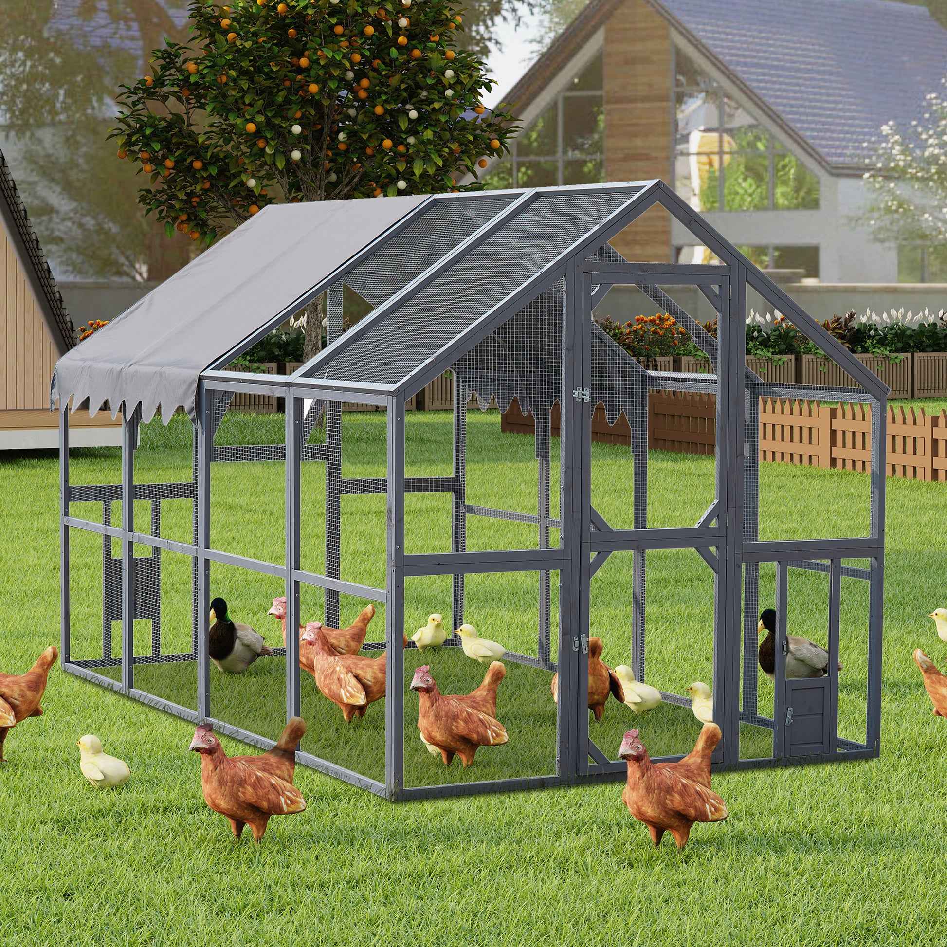 Outdoor Chicken Coop Enclosures 110' Large Kitten Playpen ,Upgrade Waterproof Cover-GREY SolidRoot Buy Furniture USA