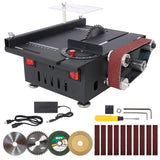 Mini Table Saw,Belt Sander,4pcs Blades,10pcs Sanding Blet,7 Gear Adjustable 0-90° Angle, Available for Wood/PCB/Acrylic/Plastic,DIY Model Crafts Cutting Tool SolidRoot Buy Furniture USA