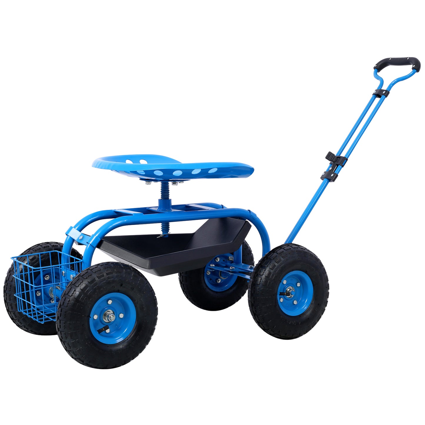 Rolling Garden Scooter Cart with 360 Swivel Seat, Tool Tray, Blue Steel, 42.5x17.7x22.4 inches SolidRoot Buy Furniture USA