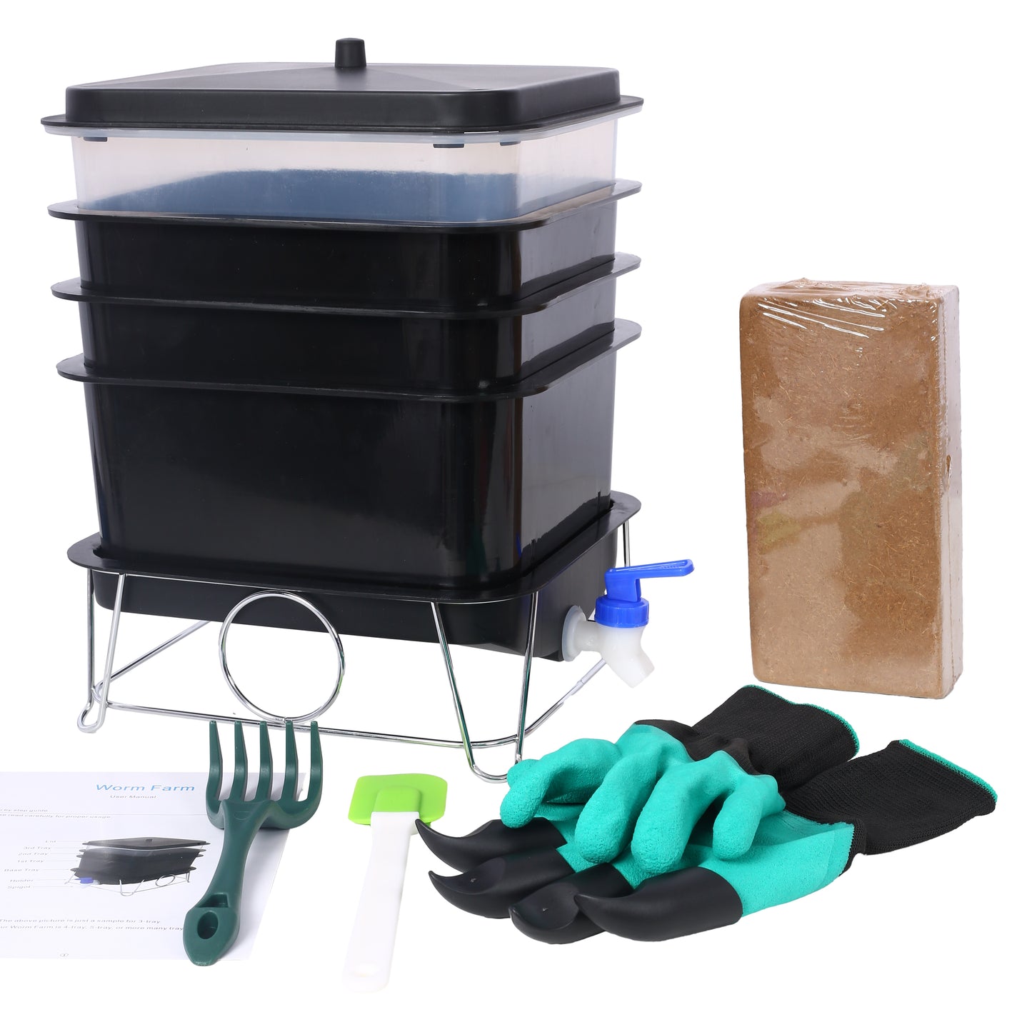Durable Worm Farm Composting Bin with 4-Tray System for Food Waste Recycling, Black Plastic SolidRoot Buy Furniture USA
