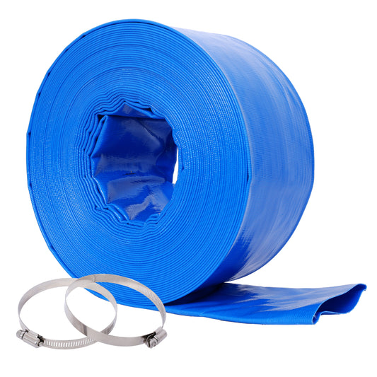 3'x100FT Pool Backwash Hose, Blue Heavy Duty Reinforced PVC Lay Flat Water Discharge Hose for Swimming Pool Filter Pump,with 2 Clamp SolidRoot Buy Furniture USA