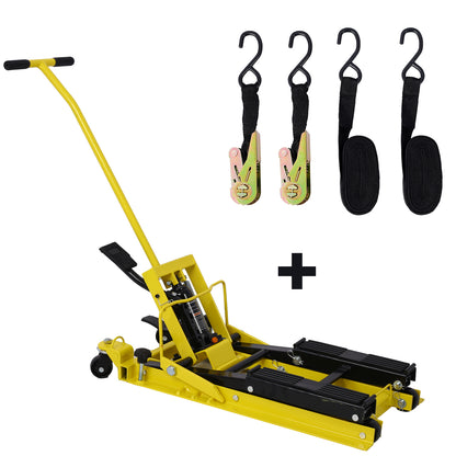 Hydraulic Motorcycle Lift Jack, 1500 LBS Capacity ATV Scissor Lift Jack, Portable Motorcycle Lift Table with 4 Wheels, Hydraulic Foot-Operated Hoist Stand with tie down yellow SolidRoot Buy Furniture USA
