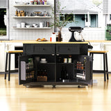 K&K 48inch Large Kitchen Island with 2 Bar Stools, Power Outlet, Door Internal Storage Rack, Kitchen Storage Cart on 5 Wheels with Drop Leaf, 5 Open Side Racks, 2 Drawers, Black (Three Packages) - SolidRoot Buy Furniture USA