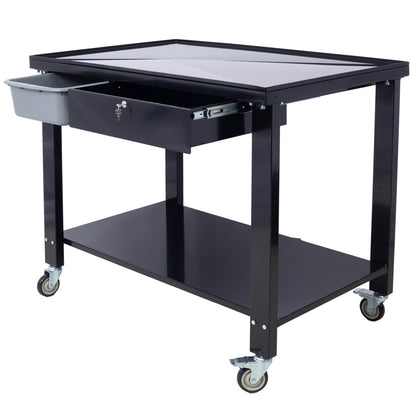 Transmission Teardown Work Station 1/2 Ton Capacity Sloping Drain Table Locking Drawer Removable Drain Basin Full-Width Lower Shelf Four 4-Inch Caster Wheels  black SolidRoot Buy Furniture USA