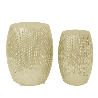 Modern Gold Round Metal Hollow Side Table Set with Openwork Design SolidRoot Buy Furniture USA