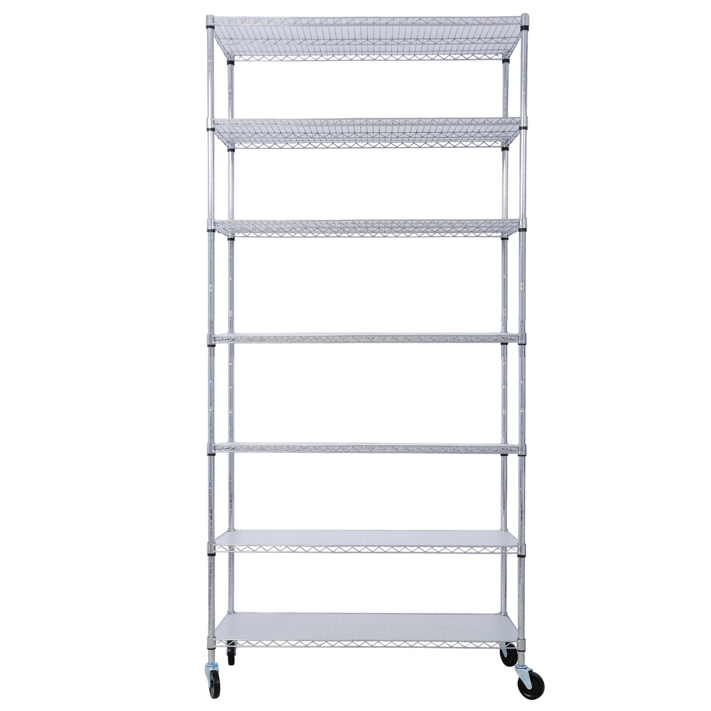 7 Tier Metal Shelf Wire Shelving Unit, 2450lbs Heavy Duty Adjustable Storage Rack with Wheels & Shelf Liners for Closet Kitchen Garage Basement Commercial Shelving - 81.5' H x 48' L x 18' D chrome SolidRoot Buy Furniture USA