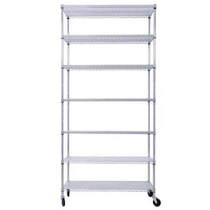 7 Tier Metal Shelf Wire Shelving Unit, 2450lbs Heavy Duty Adjustable Storage Rack with Wheels & Shelf Liners for Closet Kitchen Garage Basement Commercial Shelving - 81.5' H x 48' L x 18' D chrome SolidRoot Buy Furniture USA