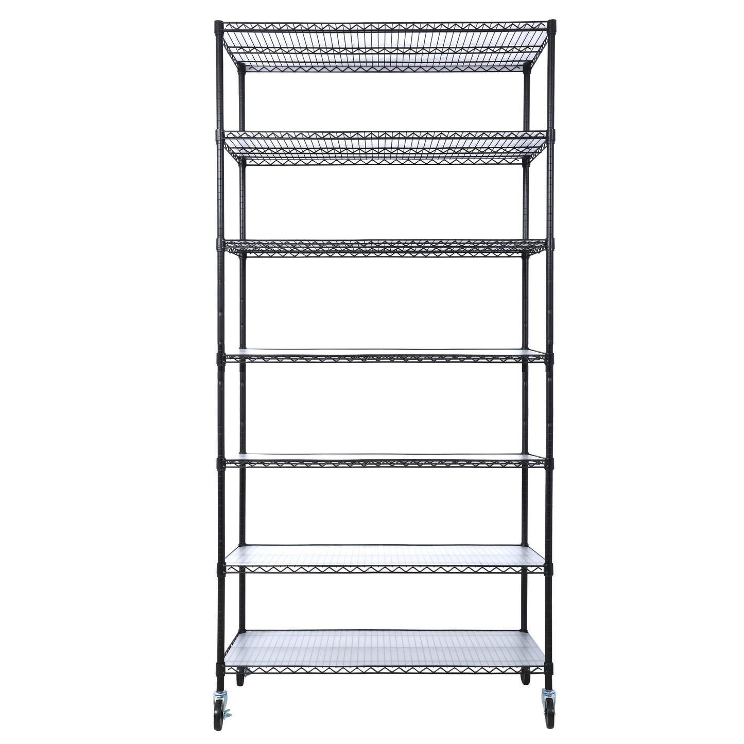 7 Tier Metal Shelf Wire Shelving Unit, 2450lbs Heavy Duty Adjustable Storage Rack with Wheels & Shelf Liners for Closet Kitchen Garage Basement Commercial Shelving - 81.5' H x 48' L x 18' D black SolidRoot Buy Furniture USA