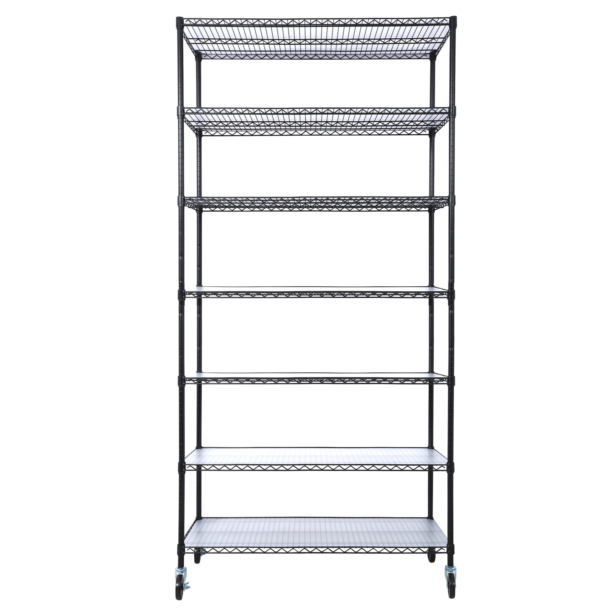 7 Tier Metal Shelf Wire Shelving Unit, 2450lbs Heavy Duty Adjustable Storage Rack with Wheels & Shelf Liners for Closet Kitchen Garage Basement Commercial Shelving - 81.5' H x 48' L x 18' D black SolidRoot Buy Furniture USA
