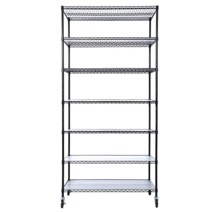 7 Tier Metal Shelf Wire Shelving Unit, 2450lbs Heavy Duty Adjustable Storage Rack with Wheels & Shelf Liners for Closet Kitchen Garage Basement Commercial Shelving - 81.5' H x 48' L x 18' D black SolidRoot Buy Furniture USA