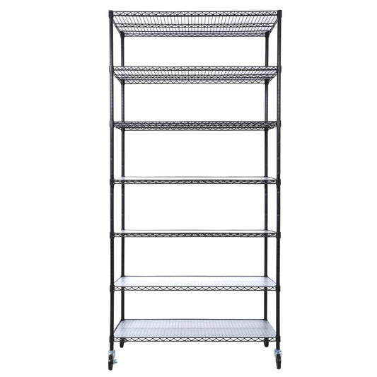 7 Tier Metal Shelf Wire Shelving Unit, 2450lbs Heavy Duty Adjustable Storage Rack with Wheels & Shelf Liners for Closet Kitchen Garage Basement Commercial Shelving - 81.5' H x 48' L x 18' D black SolidRoot Buy Furniture USA