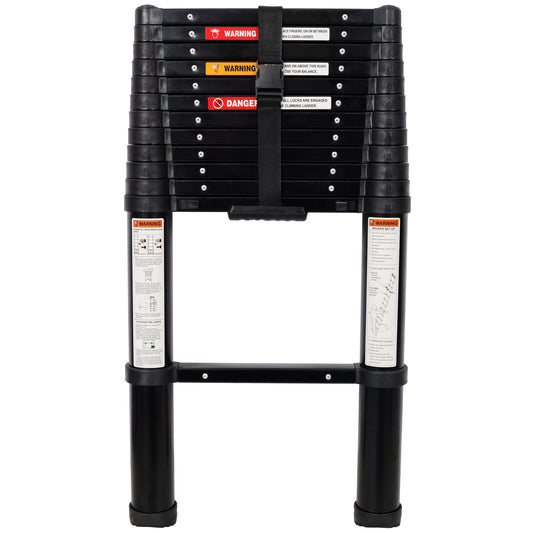 12.5FT Telescopic Ladder Aluminum Ladder with Non-Slip Feet, Slow Down Safety Function Portable Extension Ladder for Household and Outdoor Working, 330lb Capacity Black SolidRoot Buy Furniture USA