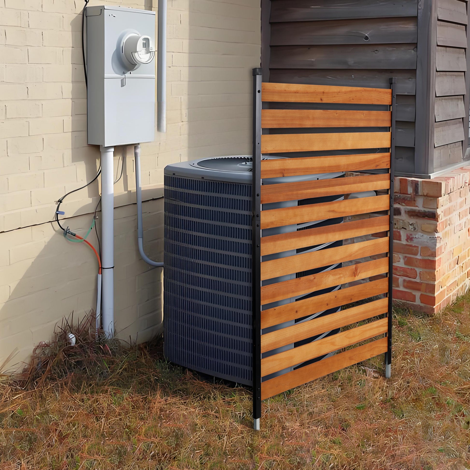 Air Conditioner Fence, 60in H x 38in W (1-Panel),Wood Fence Panels Trash Can Fences with Metal Stakes,Outdoor Freestanding Trash Can Fence SolidRoot Buy Furniture USA