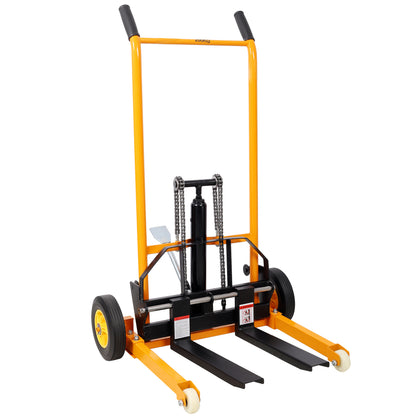 Manual Forklift Pallet Stakcer, Load  Capacity 440 Lbs, Hydraulic Material Lift 35.5' Lift Height with Adjustable Forks and Fixed Legs Pallet Truck Dolly Stacker,4PCS Wheels. Yellow Color SolidRoot Buy Furniture USA