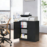 Metal Storage Cabinet with Lock, 2-Door Garage Storage Cabinet with 2 Adjustable Shelves, Heavy Duty Steel File Cabinet for Home, Office, Garage, School (Black, 35.4'H) - SolidRoot Buy Furniture USA