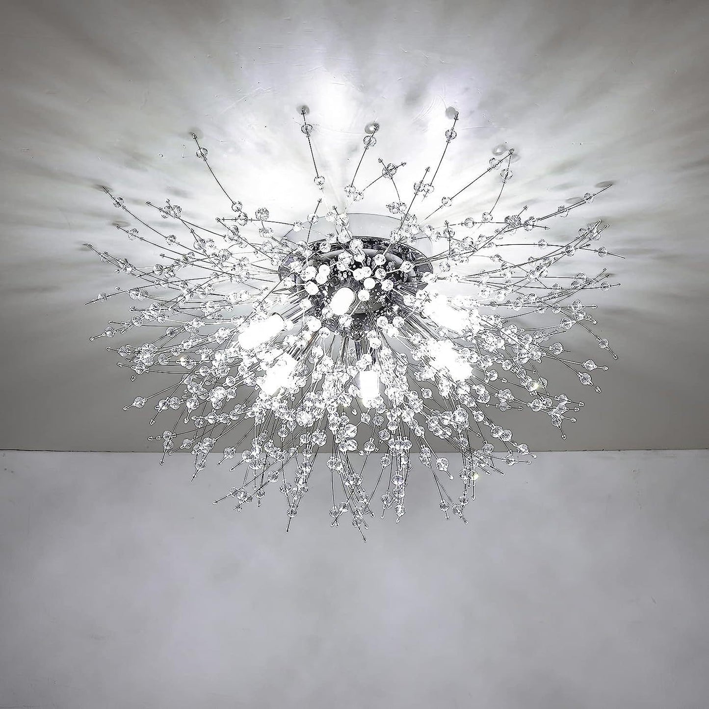 Crystal Flush Mount Ceiling Light, Modern Sputnik Firework Close to Ceiling Lamp, LED Ceiling Light Fixtures for Bedroom Kitchen Island Entryway Hallway Foyer SolidRoot Buy Furniture USA