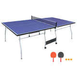8*4.5ft Mid-Size Table Tennis Table Foldable & Portable Ping Pong Table Set for Indoor Games with Net, 2 Table Tennis Paddles and 3 Balls - SolidRoot Buy Furniture USA