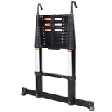 12.5FT Telescopic Ladder Aluminum Ladder with Non-Slip Feet and Stable Hook, Slow Down Safety Function With Stabilizer Portable Extension Ladder for Household and Outdoor Working, 330lb Capacity Black SolidRoot Buy Furniture USA