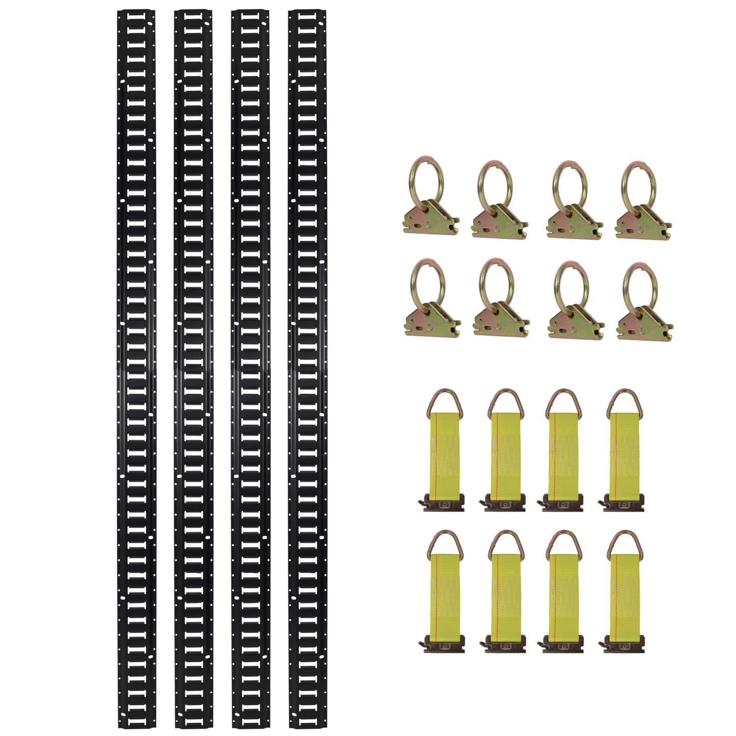 E Track Tie-Down Rail Kit for Garages, Vans, and Trailers with O-Ring Anchors and Rope Tie Offs, Black Steel, 8ft SolidRoot Buy Furniture USA